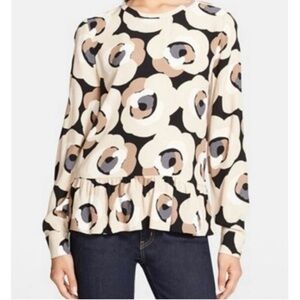 Kate Spade Deco Rose Peplum Top crepe viscose textured long sleeve size 8
